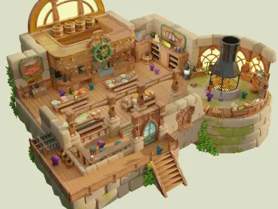 Fishermen pub Buildings Environment Assets made in Blender 3D Low-poly 3D model