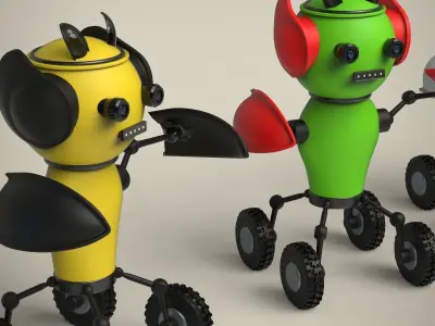 Robots four toy on wheels 3D model