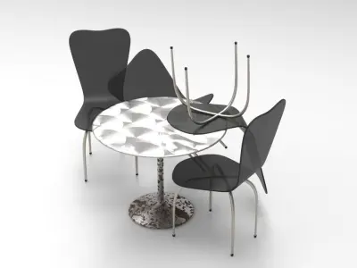 Table And Chair Set Low-poly 3D model
