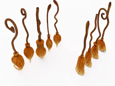 Grass Broom set low poly 3d model  Low-poly 3D model