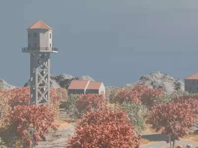 Water Tower Landscape Environment 3D model