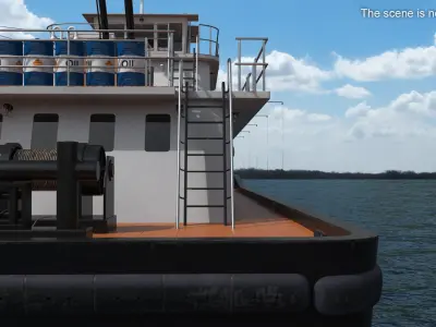  Tugboat Pushed Hopper Barge with Crushed Stone on Water 