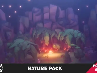 Nature Pack Low Poly Cartoon Trees Grass Plants and Rocks Low-poly 3D model