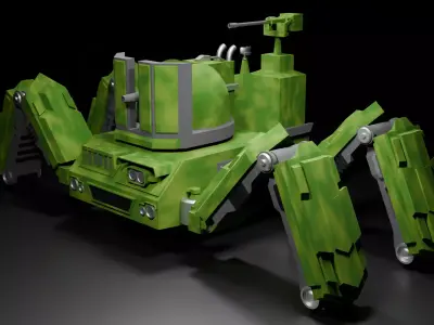 Spider Tank Sci Fi Military Vehicle Mech Walker Lowpoly 3D Model Low-poly 3D model