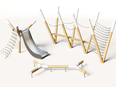 Playground set with bench and lantern 3D model