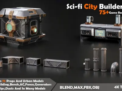 Sci-fi City Builder Low-poly 3D model