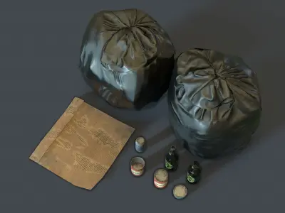 Plastic Garbage Bags and props Low-poly 3D model
