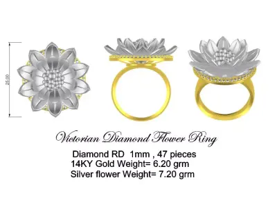 Victorian Flower silver gold Ring Design  3D print model