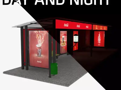 Large bus stop v1 day and night 3D model