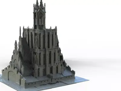 Gothic sinister large cathedral horror structure 3D model