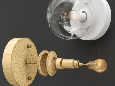 Betaa light bulb and wooden wall lamp 3D model