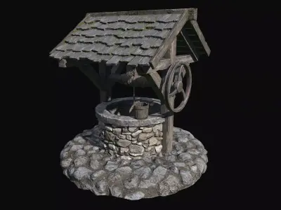Low Poly PBR Old Wishing Well Low-poly 3D model