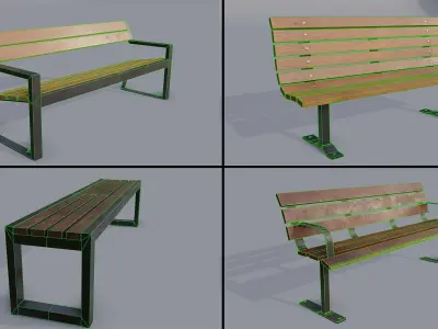 4 Street bench pack Low-poly 3D model