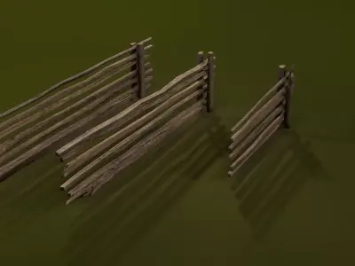 Wooden Fence Low-poly 3D model 12