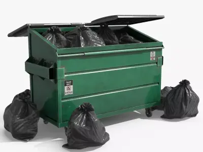 Garbage Dumpster with Garbage Bag 4 COLORS Low-poly 3D model