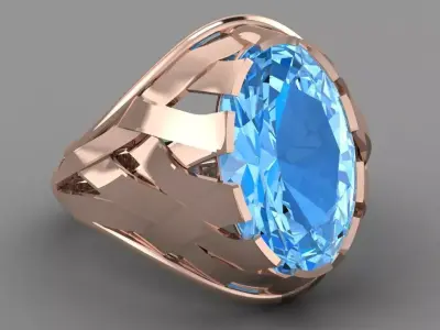 Blue Topaz Oval Rose Gold Women Diamond Ring 3D print model 3D print model