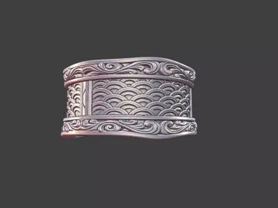 Japanese Pattern Band Ring Silver Jewelry 3D Model 3D print model