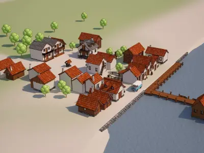 Cartoon Medieval Village 3D model