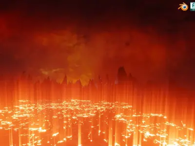 Large Scale Hell Landscape Mountains fire and flowing Lava 3D model