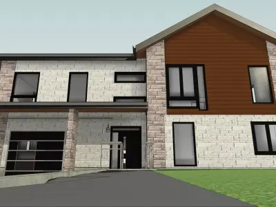 Modern Two-Storey House Exterior 3D Model with Materials Low-poly 3D model