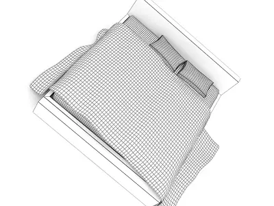 Light Wooden Bed with Pillows 3D model