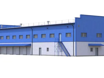Industrial Building 17 Blue Low-poly 3D model