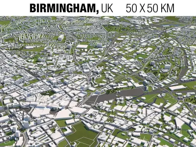 Birmingham 50x50km 3D City Map 3D model