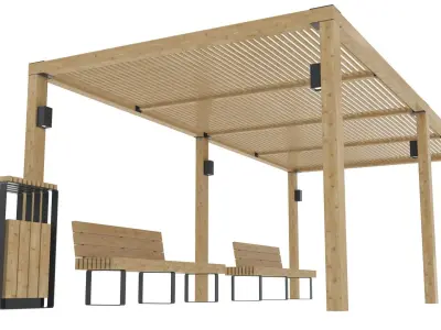 Pergola With Bench and Dustbin 3D model