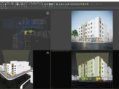 Residential Building Exterior Scene 3D model Day Rainy and Night 3D model