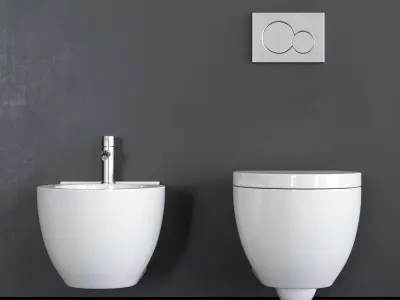 Alice Ceramica Short Wall-hung bidet and toilet Low-poly 3D model