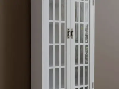 White display cabinet with glass windows Low-poly 3D model