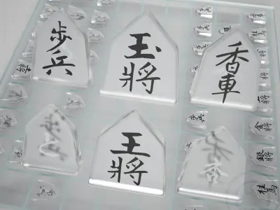 Chess Japanese Shogi - glass mirror - modern Low-poly 3D model