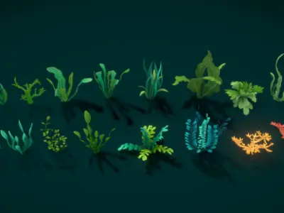 Stylish aquatic plants Low-poly 3D model