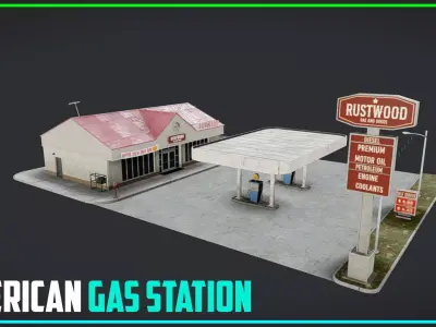 American Gas Station Low-poly 3D model