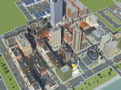 Realistic Lowpoly Simple City Low-poly 3D model