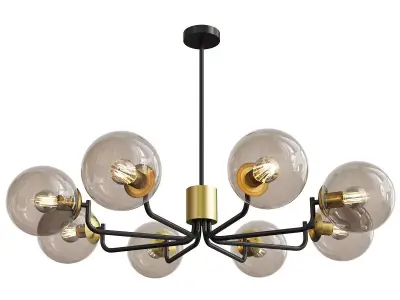 8 Head Brass and Black Chandelier with Radial Design Low-poly 3D model