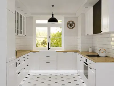 Kitchen white wood modern 3D model