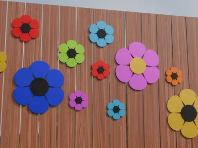 Metal Fence Flowers Arrangement Low-poly 3D model