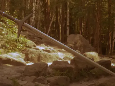 sword 3D model in middle of field at night 3D model