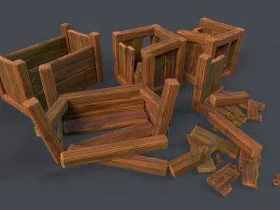 Modular Stylized Crates Low-poly 3D model