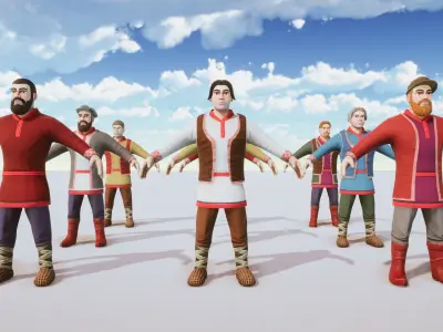 Stylized Medieval People Male Kit Rigged with Shape Keys Low-poly 3D model