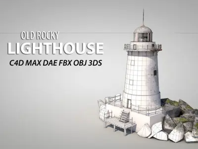 Old Rocky Lighthouse Low-poly 3D model