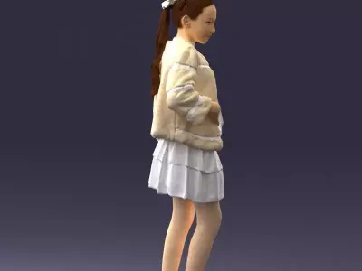 000366 Girl in White Dress and Fur Jacket Low-poly 3D model