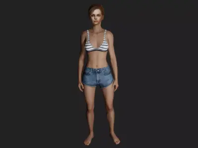 Realistic 3D Model of a Young Woman in Casual Attire 3D model