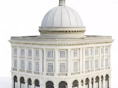 Grand Neoclassical Corner Building with Dome 3D Model Low-poly 3D model