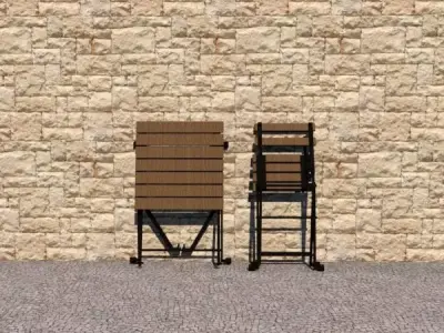 Outdoor Folding Table and 2 Chairs Set 55x54 cm 3D model