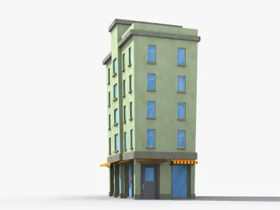 Cartoon Building x7 Low-poly 3D model