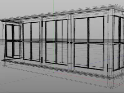 showcase wooden bookcase with glass doors Low-poly 3D model