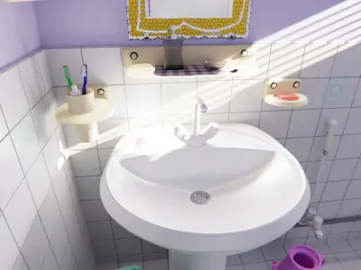 Bathroom with toilet and sink 3D model