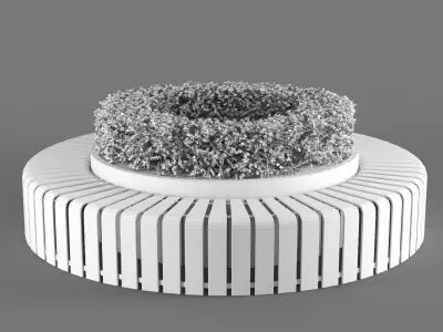 bench807 circular wooden bench with plant in middle 3D model